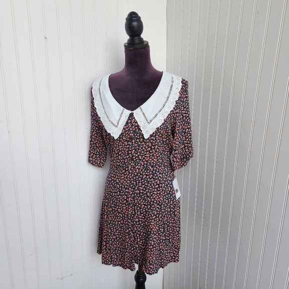 NWT $60 B DARLIN Womens Pink Black Crochet-trim Collar Mini Dress 13/14 - Picture 7 of 16